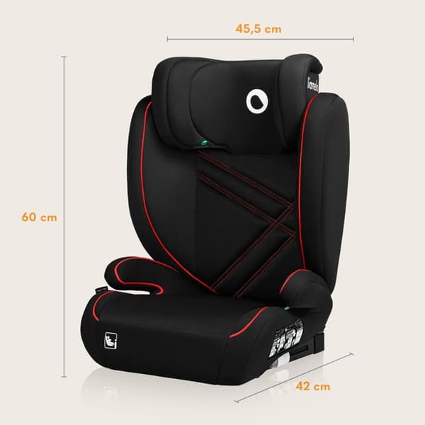 Bebisstol LIONELO Hugo i-Size - ISOFIX - 100-150 cm - Grupp 2/3 - Höjbara nackstödsdelar - Svart-Röd