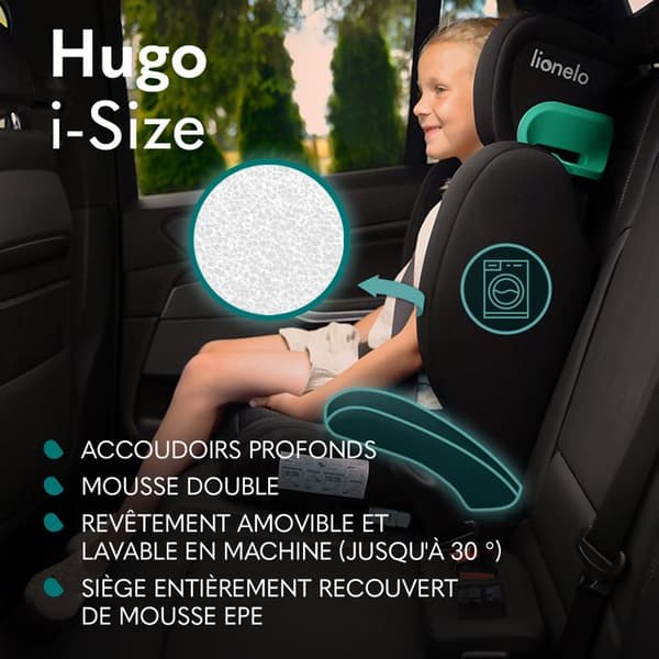 Bebisstol LIONELO Hugo i-Size - ISOFIX - 100-150 cm - Grupp 2/3 - Höjbara nackstödsdelar - Svart-Röd