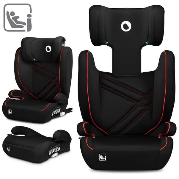 Bebisstol LIONELO Hugo i-Size - ISOFIX - 100-150 cm - Grupp 2/3 - Höjbara nackstödsdelar - Svart-Röd
