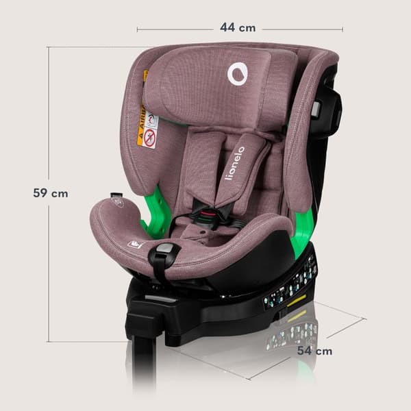 "Växande bilbarnstol 40-150 cm LIONELO Harmony iSize - Svängbar 360° - ISOFIX - 60% bambu - Grupp 0+/1/2/3 - Rosa"