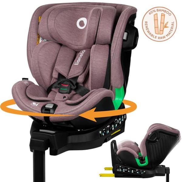 "Växande bilbarnstol 40-150 cm LIONELO Harmony iSize - Svängbar 360° - ISOFIX - 60% bambu - Grupp 0+/1/2/3 - Rosa"