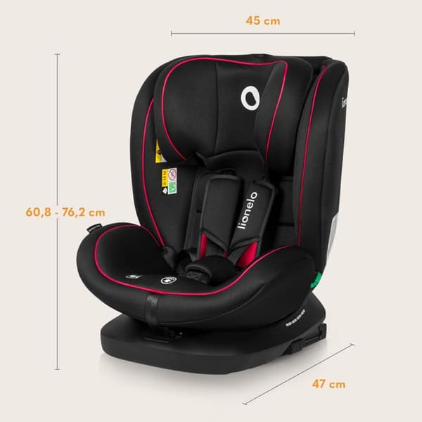 Evolutiv bilstol 40-150 cm LIONELO Bastiaan i-Size - 360° svängbar bas - ISOFIX - 0-36 kg - Grupp 0/1/2/3 - Svart/Röd