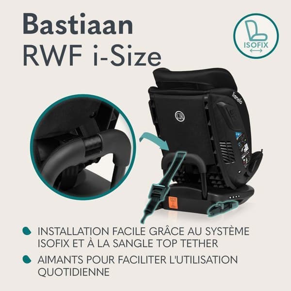 Bebissäte LIONELO Bastiaan RWF iSize - Grupp 0/1/2/3 - 360° ISOFIX-teknik - Grå