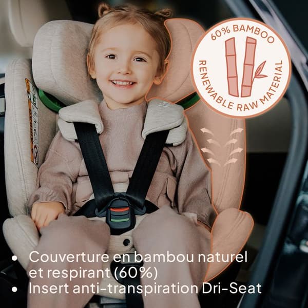 Evolutionsbart stol 40-150 cm LIONELO Harmony iSize - Rotera 360° - ISOFIX - 60% bambu - Grupp 0+/1/2/3 - Grön