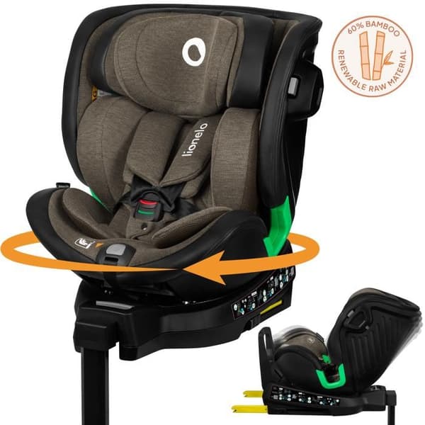 Evolutionsbart stol 40-150 cm LIONELO Harmony iSize - Rotera 360° - ISOFIX - 60% bambu - Grupp 0+/1/2/3 - Grön