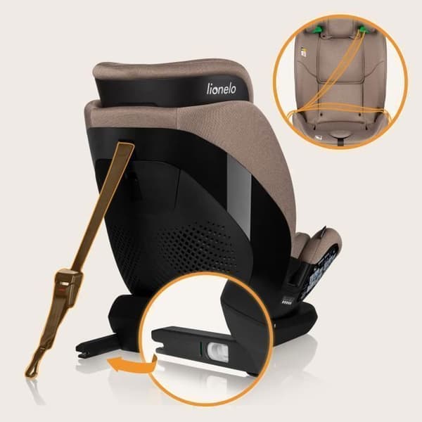 Bilbarnstol för utveckling 76-150 cm - LIONELO Lavender i-Size - Grupp 1/2/3 - ISOFIX - Ventilation av sitsens hölje - Beige
