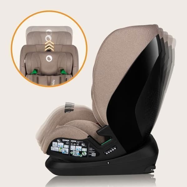 Bilbarnstol för utveckling 76-150 cm - LIONELO Lavender i-Size - Grupp 1/2/3 - ISOFIX - Ventilation av sitsens hölje - Beige