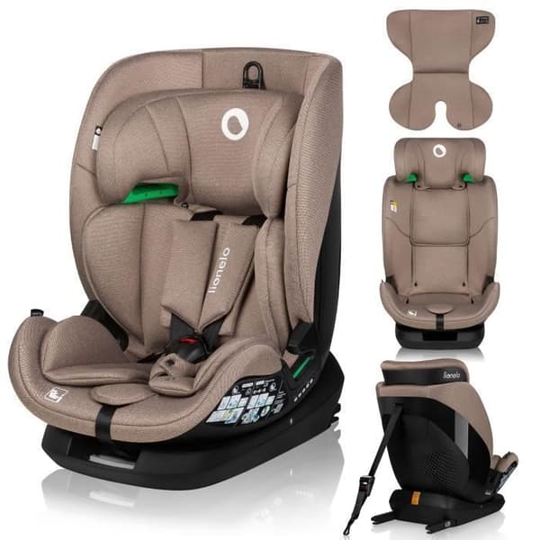 Bilbarnstol för utveckling 76-150 cm - LIONELO Lavender i-Size - Grupp 1/2/3 - ISOFIX - Ventilation av sitsens hölje - Beige
