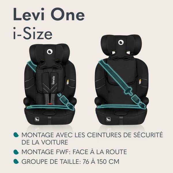 Bilstol för baby som växer - LIONELO Levi One i-Size - 76-150 cm - Grupp 1/2/3 - Svart