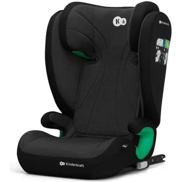 I-storlek 100-150 cm bilbarnstol - KINDERKRAFT JUNIOR FIX - Justerbart nackstöd - Isofix fixering - Avtagbart fodral - Svart