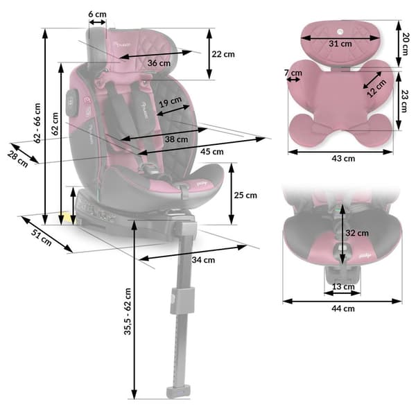 Nukido Prestige Line Bilbarnstol Svart/Rosa 0-36kg ISOFIX