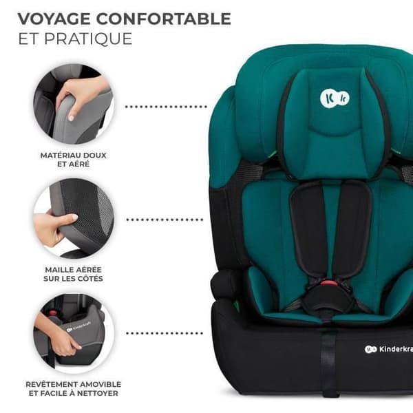 I-storlek 76-150 cm bilbarnstol - KINDERKRAFT COMFORT UP2 - Justerbart nackstöd - Snabb installation - 15 månader till 12 år - Grön