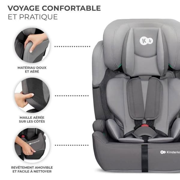 I-size bilbarnstol 76-150 cm - KINDERKRAFT COMFORT UP2 - Justerbart nackstöd - Snabb montering - 15 månader till 12 år - Grå