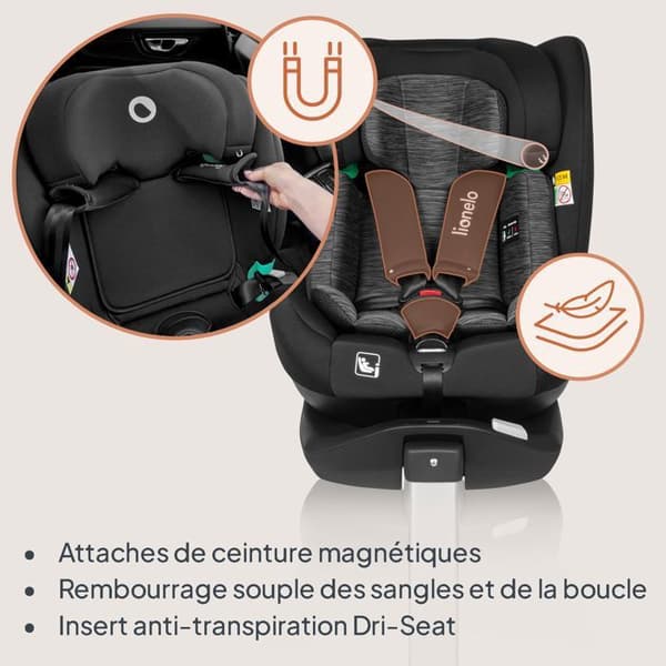 Bilbarnstol 360° LIONELO Braam iSize - ISOFIX - Svängbar bas 360° - 40-150 cm - Grupp 0/1/2/3 - Svart