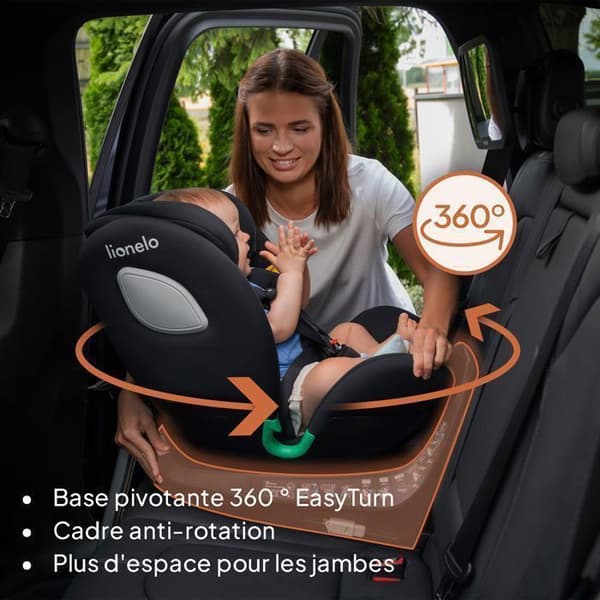 LIONELO Braam iSize justerbar bilbarnstol - Från 0 till 36 Kg - Grupp 0/1/2/3 - 360° ISOFIX-teknik - Svart