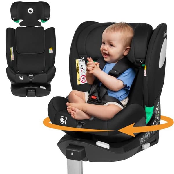 LIONELO Braam iSize justerbar bilbarnstol - Från 0 till 36 Kg - Grupp 0/1/2/3 - 360° ISOFIX-teknik - Svart