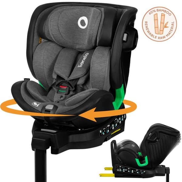 Evolutionsbarnstol 40-150cm LIONELO Harmony iSize - 360° roterande - ISOFIX - 60% bambu - Grupp 0+/1/2/3 - Mörkgrå