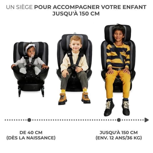 I-storlek 40-150 cm bilbarnstol - KINDERKRAFT XPEDITION2 - 360 vridbar stol - Integrerad bas med isofix - Tilt - Grå