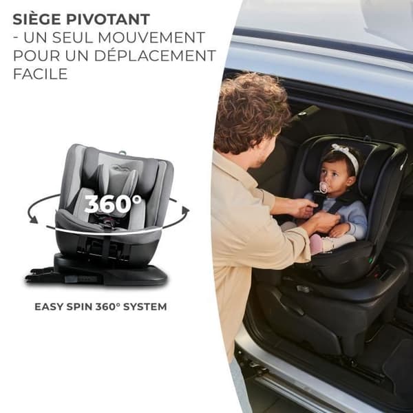 I-storlek 40-150 cm bilbarnstol - KINDERKRAFT XPEDITION2 - 360 vridbar stol - Integrerad bas med isofix - Tilt - Grå