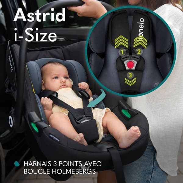 Bilbarnstol 40-87 cm LIONELO Astrid i-Size - Babyskydd - ADAC - Lätt - 0-13 kg - Grupp 0+ - Svart