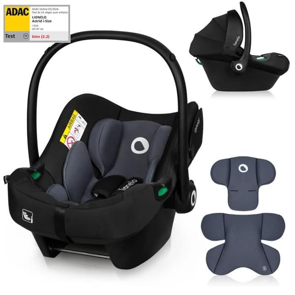Bilbarnstol 40-87 cm LIONELO Astrid i-Size - Babyskydd - ADAC - Lätt - 0-13 kg - Grupp 0+ - Svart