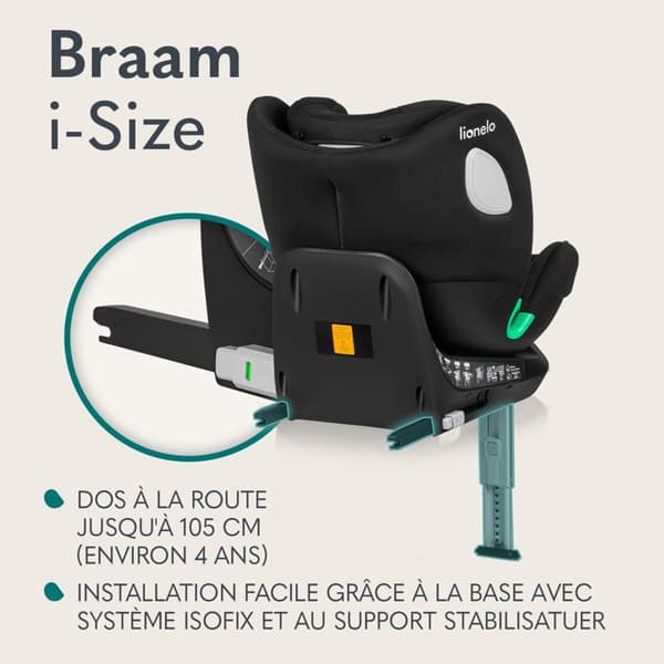 Bilbarnstol 360° LIONELO Braam iSize - ISOFIX - Svängbar bas 360° - 40-150 cm - Grupp 0/1/2/3 - Svart