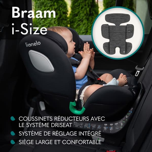 Bilbarnstol 360° LIONELO Braam iSize - ISOFIX - Svängbar bas 360° - 40-150 cm - Grupp 0/1/2/3 - Svart