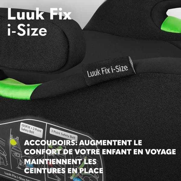 LIONELO Luuk Fix i-Size låg bältesstol - Svart - Grupp 2/3 (22-36 kg)