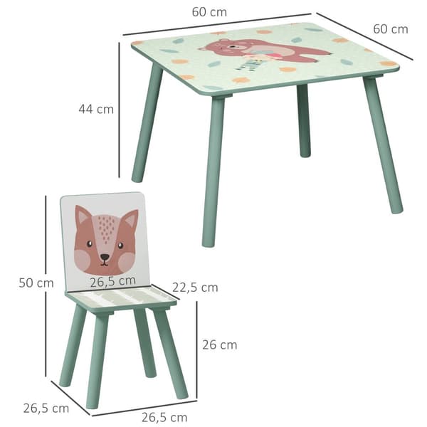 Børnebord med 2 Stole, ZONEKIZ, 60x60x44 cm, Grøn