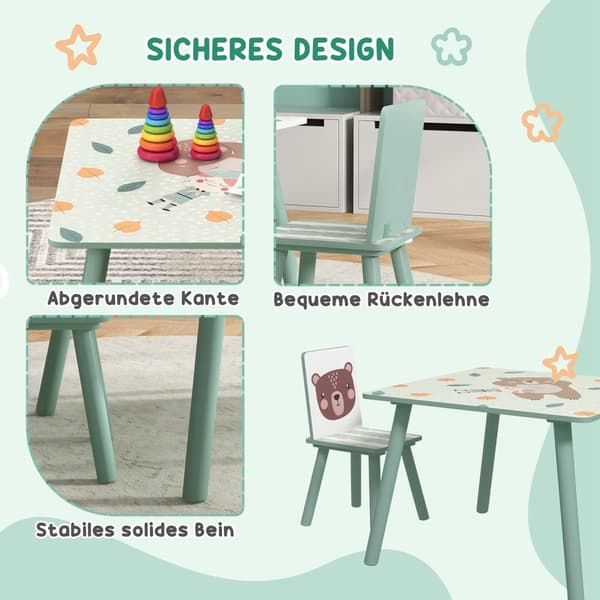 Børnebord med 2 Stole, ZONEKIZ, 60x60x44 cm, Grøn