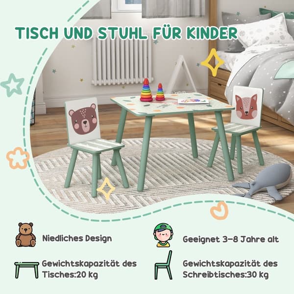 Børnebord med 2 Stole, ZONEKIZ, 60x60x44 cm, Grøn