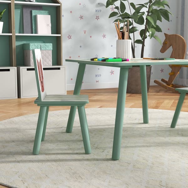 Børnebord med 2 Stole, ZONEKIZ, 60x60x44 cm, Grøn