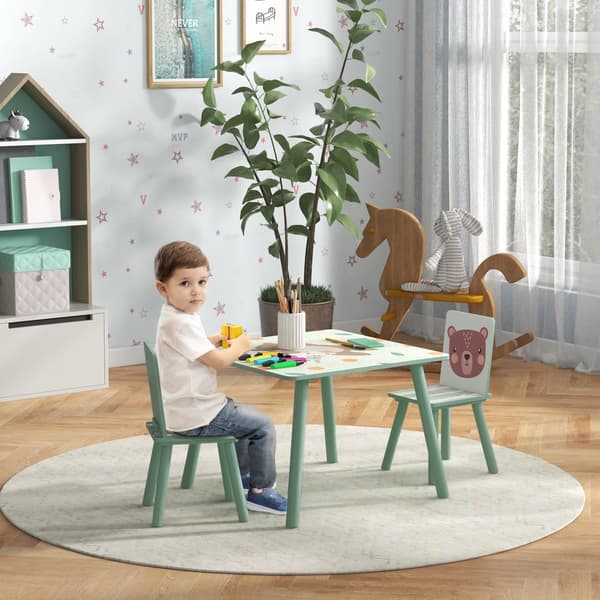 Børnebord med 2 Stole, ZONEKIZ, 60x60x44 cm, Grøn