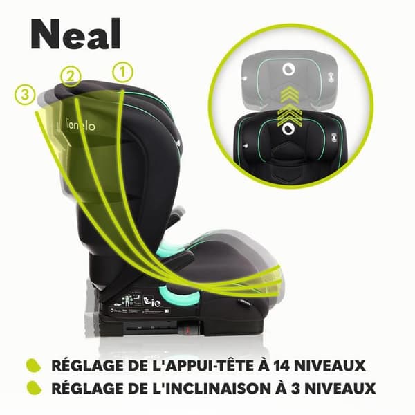 Bilstol för baby LIONELO Neal i-Size - ISOFIX - 100–150 cm - 15-36 kg - Grå