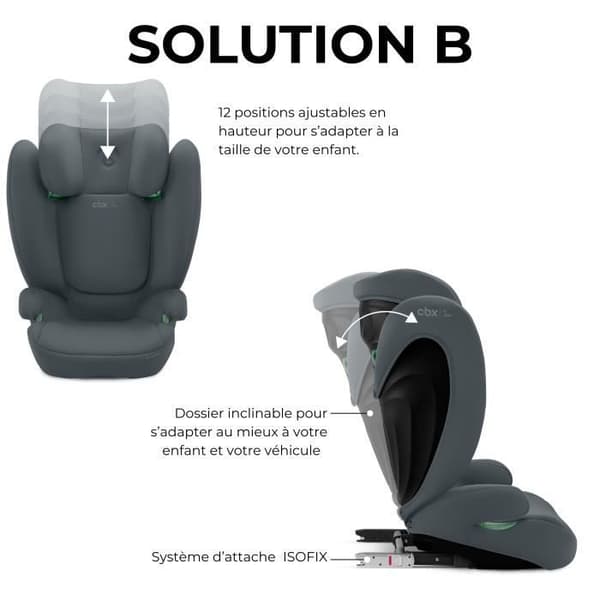 CBX by CYBEX SOLUTION B I-FIX autostol 3 til 12 år - Gruppe 2/3 - 100 til 150 cm Grå | grå