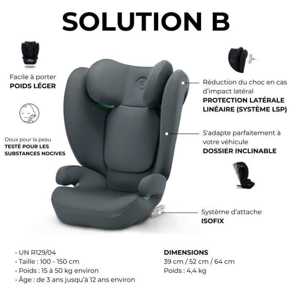 CBX by CYBEX SOLUTION B I-FIX autostol 3 til 12 år - Gruppe 2/3 - 100 til 150 cm Grå | grå