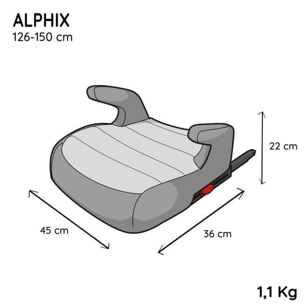 Isofix-beslag til boostersæde NANIA ALPHIX 135-150 cm R129 – fra 8 til 12 år – Fremstillet i Frankrig – Med armlæn – Grå