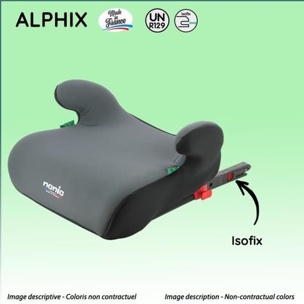 Isofix-beslag til boostersæde NANIA ALPHIX 135-150 cm R129 – fra 8 til 12 år – Fremstillet i Frankrig – Med armlæn – Grå