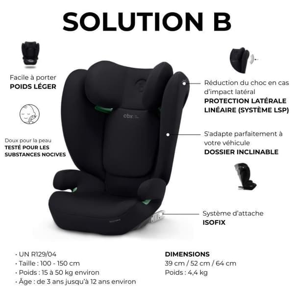 CBX by CYBEX SOLUTION B I-FIX bilbarnstol 3 till 12 år - Grupp 2/3 - 100 till 150 cm Svart | svart