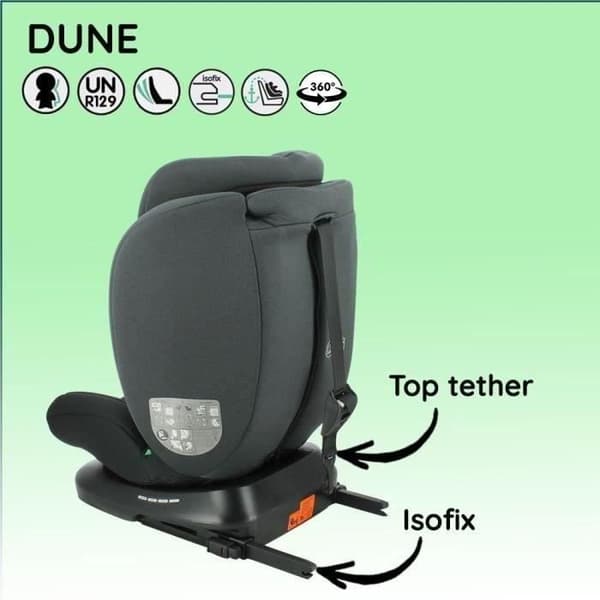 Isofix-bilbarnstol NANIA DUNE 40-150 cm R129 – 0 till 10 år – Bakåtvänd 40-105 cm – Justerbart nackstöd – Lutningsbar – Roterbar