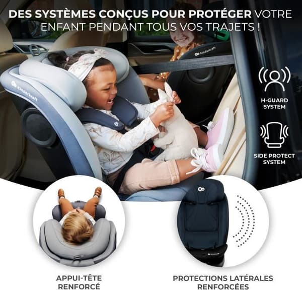 Bilbarnstol I-size 40-150 cm - KINDERKRAFT I-GROW - 360-graders svängbar - Inbyggd bas med isofix - Justerbart nackstöd - Svart