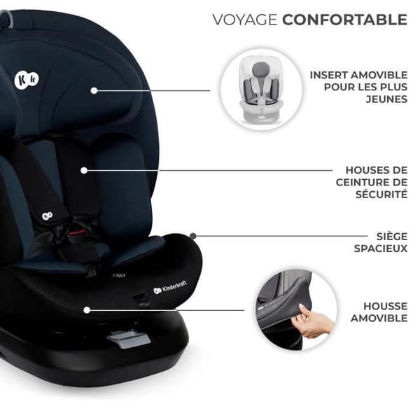Bilbarnstol I-size 40-150 cm - KINDERKRAFT I-GROW - 360-graders svängbar - Inbyggd bas med isofix - Justerbart nackstöd - Svart