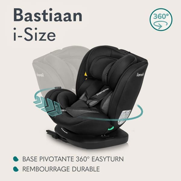 Evolutionsbart stol 40-150 cm LIONELO Bastiaan i-Size - 360° svängbar bas - ISOFIX - Från 0 till 36 kg - Grupp 0/1/2/3 - Svart