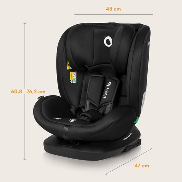 Evolutionsbart stol 40-150 cm LIONELO Bastiaan i-Size - 360° svängbar bas - ISOFIX - Från 0 till 36 kg - Grupp 0/1/2/3 - Svart
