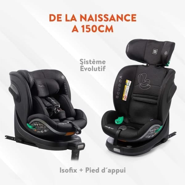 Bilbarnstol - BABYAUTO - SCUDDA GRÅ DOBBY - Från födelsen till 12 år - 0-36 kg - I-Size - ISOFIX - Svängbar 360° - ECE R129