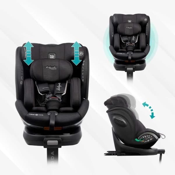 Bilbarnstol - BABYAUTO - SCUDDA GRÅ DOBBY - Från födelsen till 12 år - 0-36 kg - I-Size - ISOFIX - Svängbar 360° - ECE R129