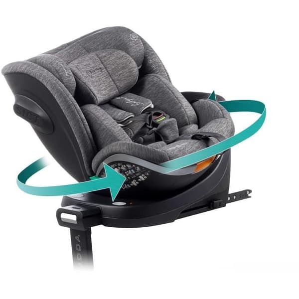 Bilbarnstol - BABYAUTO - SCUDDA GRÅ DOBBY - Från födelsen till 12 år - 0-36 kg - I-Size - ISOFIX - Svängbar 360° - ECE R129