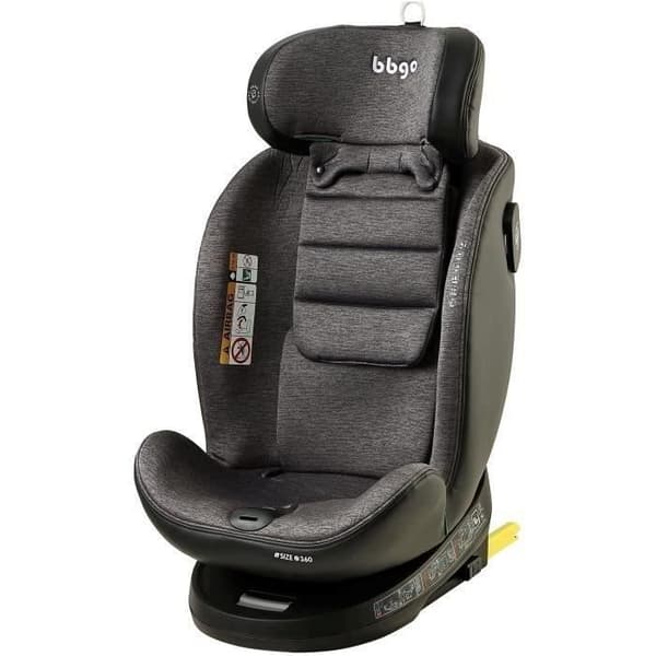 Sittbarnstol med svängfunktion - BBGO - Wondersafe - Från födseln till 12 år - I-SIZE 40-150cm - ISOFIX Top tether - Grå - Bambufiber Konstläder