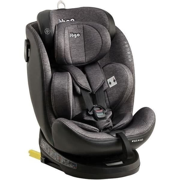 Sittbarnstol med svängfunktion - BBGO - Wondersafe - Från födseln till 12 år - I-SIZE 40-150cm - ISOFIX Top tether - Grå - Bambufiber Konstläder