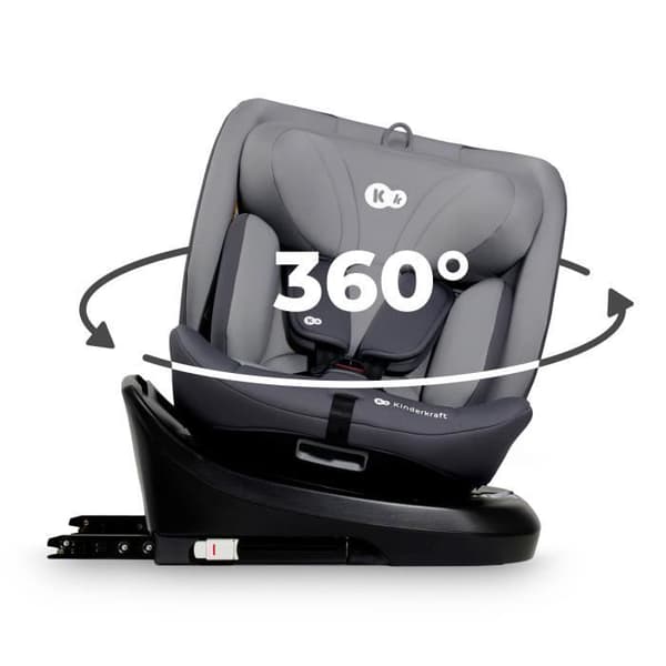 I-storlek 40-150 cm bilbarnstol - KINDERKRAFT I-GROW - 360 vridbar stol - Integrerad bas med isofix - Justerbart nackstöd - Grå